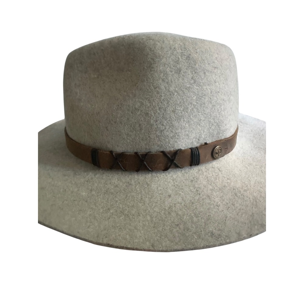 Pistil Gray 100% Wool Felt Fedora Hat with Leather Band Wide Brim Womens